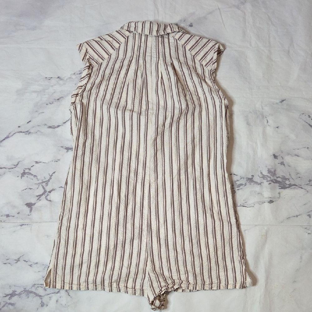 Urban Outfitters Zoey Striped Workwear Playsuit/Romper In Beige and Brown - Picture 7 of 7